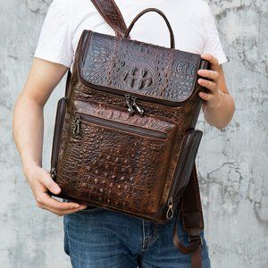 Crocodile Genuine Leather Men's Backpack